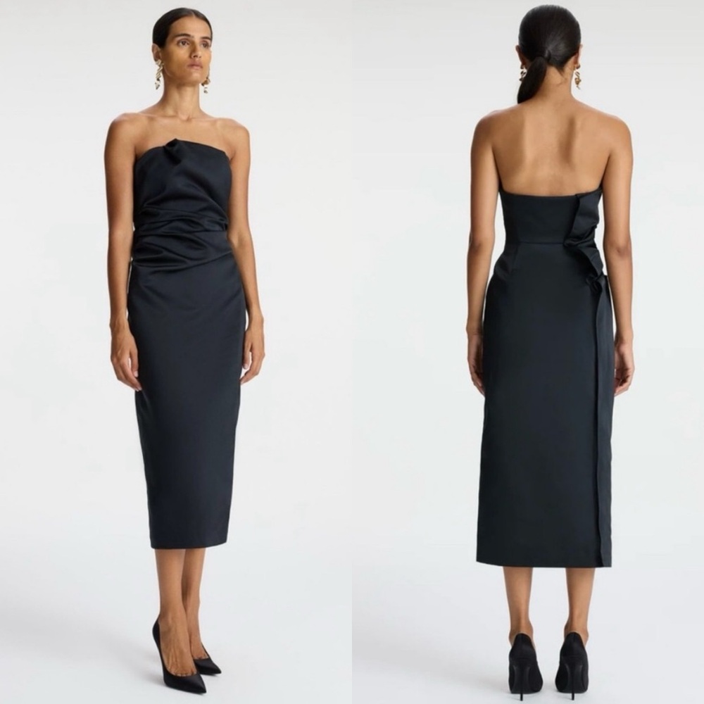 NEW NWT A.L.C. Nata Strapless Draped Midi Dress In Black Satin